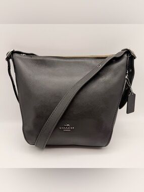 Coach Dufflette Authenticated Black Leather Crossbody Bag Adjustable Strap